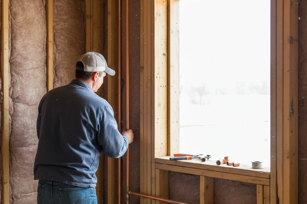 Licensed plumber running new copper supply lines in a Ogdensburg home